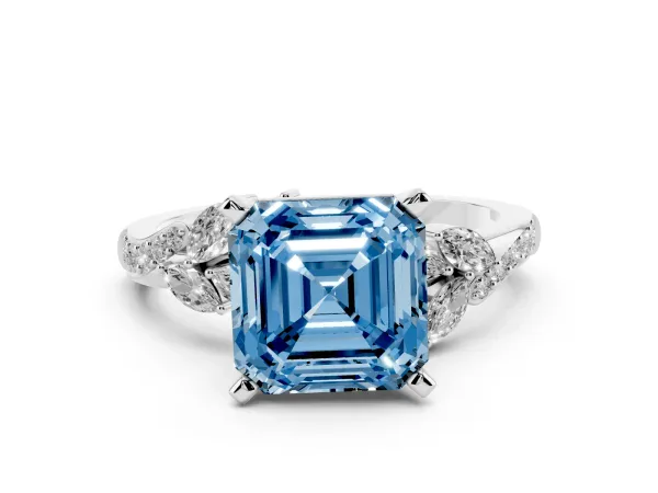 Fancy Blue Asscher Cut Solitaire Marquise Twist Band with Six-Prong Setting White gold
