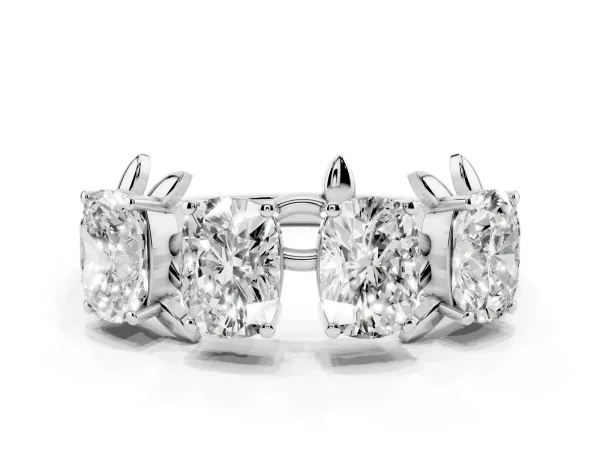Four-Stone Elongated Cushion Diamond Band with Nature-Inspired Prong Setting Platinum