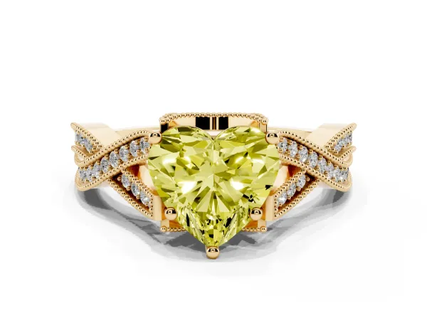 Fancy Yellow Heart Cut Cut Diamond Twisted Band with Milgrain Pave Setting and Four-Prong Setting Yellow gold