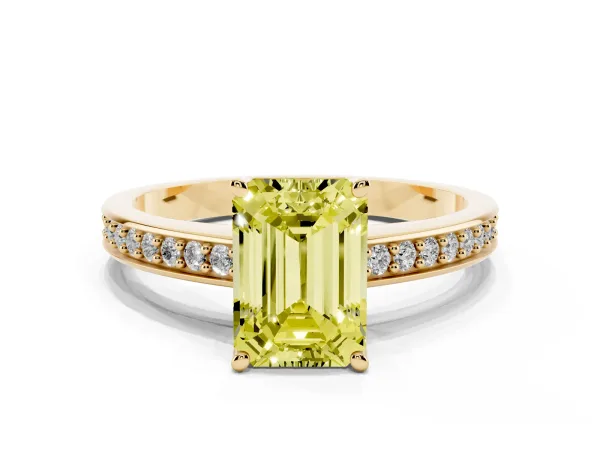 Fancy Yellow Emerald Cut Solitaire Pavé Band Prong Setting Ring Yellow gold