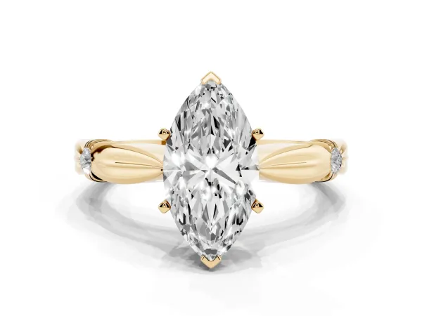 Marquise Cut Solitaire Diamond Twisted Band with Four-Prong Setting Yellow gold