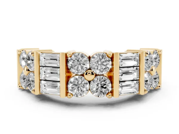 Channel Set Round and Baguette Diamond Anniversary Band with Prong Setting Yellow gold