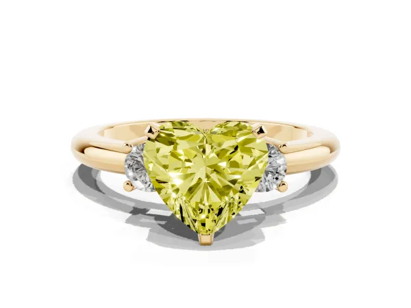 Fancy Yellow Three-Stone Heart Cut Cut Diamond Solitaire with Prong Setting and Classic Band Yellow gold