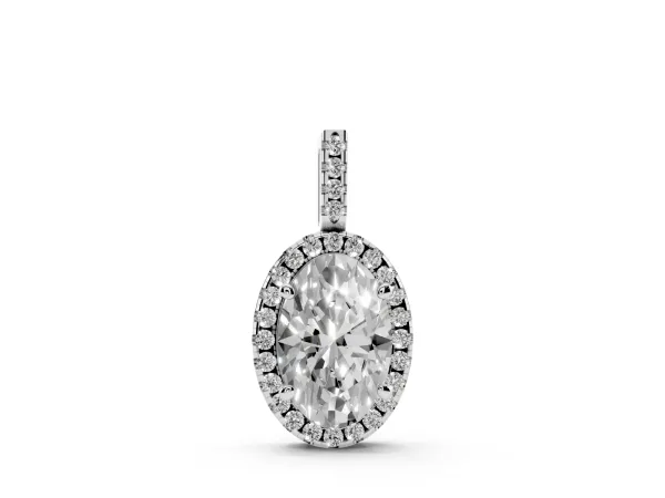 Oval Halo Diamond Pendant with Prong Setting Silver