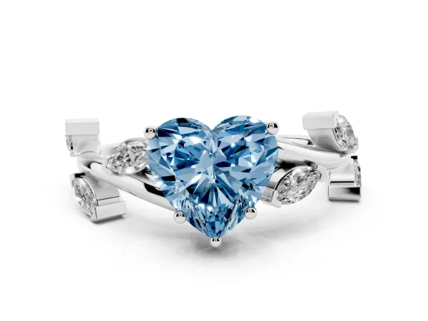 Fancy Blue Heart Cut Solitaire Twisted Band Marquise Accent Prong Setting Ring White gold