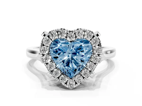 Fancy Blue Heart Cut Diamond Cluster Halo Solitaire with Four-Prong Setting White gold