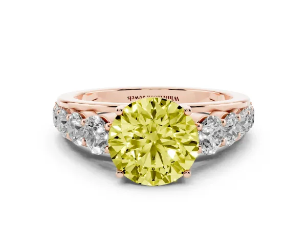 Fancy Yellow Round Cut Brilliant Diamond Pavé Band with Six-Prong Setting Rose gold