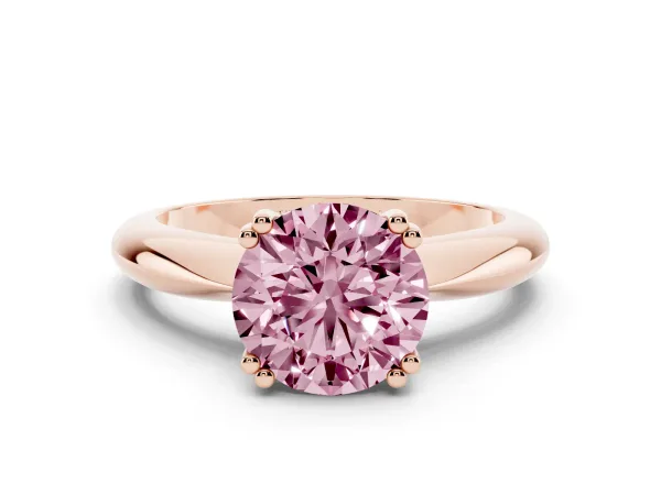 Fancy Pink Round Cut Cut Solitaire Engagement Ring with Tapered Band and Four-Prong Setting Rose gold