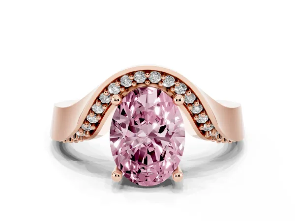 Fancy Pink Oval Cut Solitaire Diamond Engagement Ring with Pave Band and Four-Prong Setting Rose gold