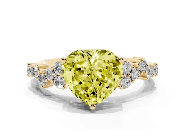 Fancy Yellow Heart Cut Diamond Scattered Round Accent Ring with Prong Setting Yellow gold