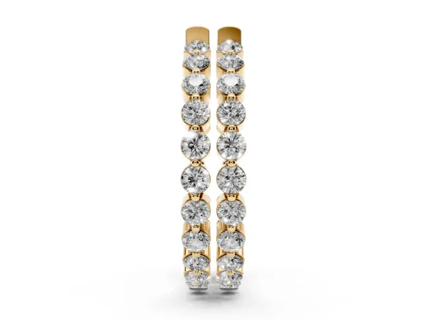 Round Cut Prong Set Diamond Hoop Earrings Yellow gold