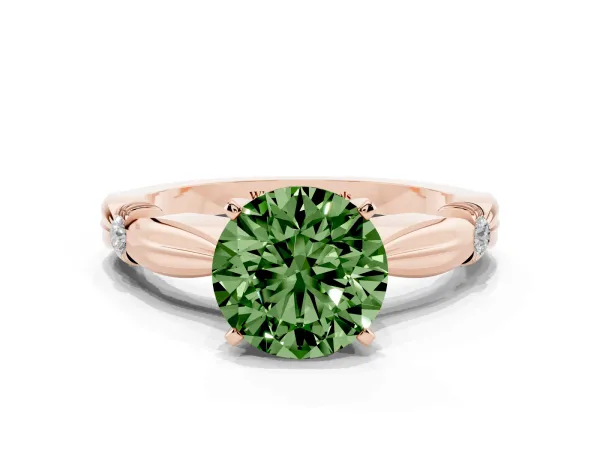 Fancy Green Round Cut Solitaire Diamond Twisted Band with Four-Prong Setting Rose gold