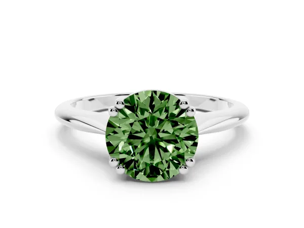Fancy Green Round Cut Solitaire Diamond Ring with Six-Prong Setting and Classic Band White gold