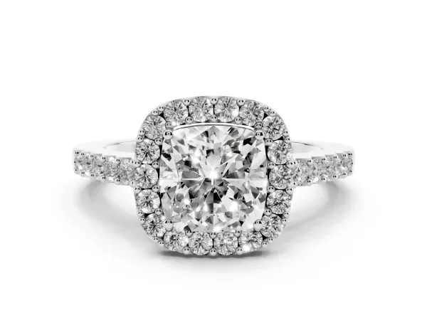Cushion Cut Halo Diamond Pavé Solitaire Ring Platinum