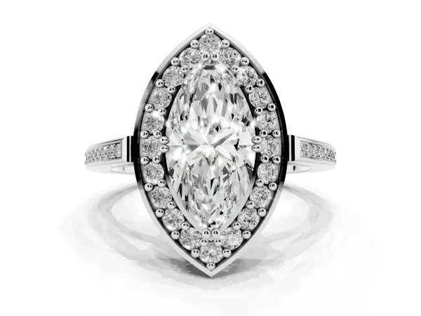 Marquise Cut Diamond Halo Ring with Split Shank and Four-Prong Setting Platinum