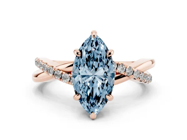 Fancy Blue Marquise Cut Cut Diamond Twist Band Solitaire with Prong Setting Rose gold