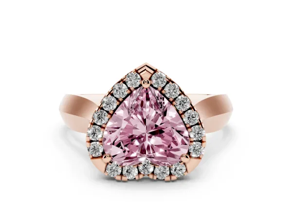 Fancy Pink Heart Cut Cut Halo Solitaire Engagement Ring with Square Band and Four-Prong Setting Rose gold