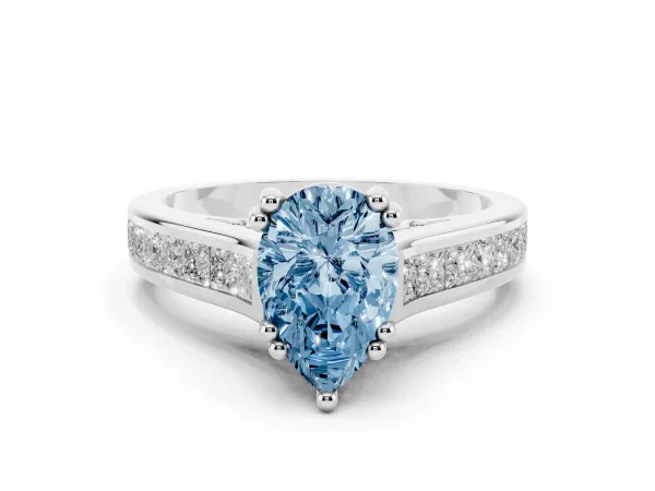 Fancy Blue Pear Cut Cut Channel Set Solitaire Engagement Ring with Prong Setting Platinum