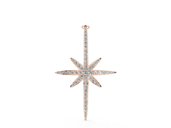 Pavé Round Diamond Starburst Pendant with Prong Setting Rose gold