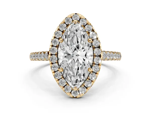 Marquise Cut Halo Pave Diamond Engagement Ring with Four-Prong Setting Yellow gold
