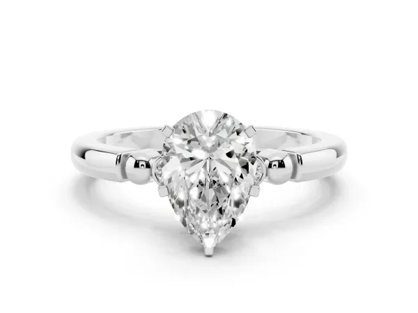 Pear Cut Solitaire Beaded Band with Four-Prong Setting Platinum