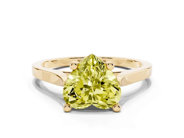 Fancy Yellow Heart Cut Solitaire Diamond Ring with Four-Prong Setting and Tapered Band Yellow gold
