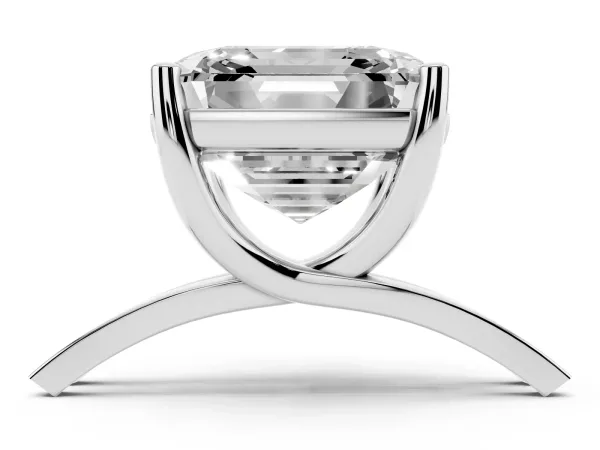 Asscher Cut Cut Diamond Solitaire Engagement Ring with Tapered Plain Band and Four-Prong Setting Platinum