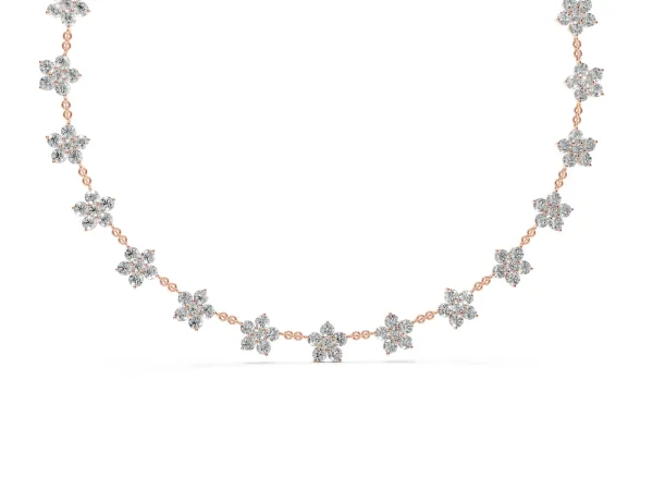 Round Diamond Floral Station Necklace with Diamond Accents Rose gold