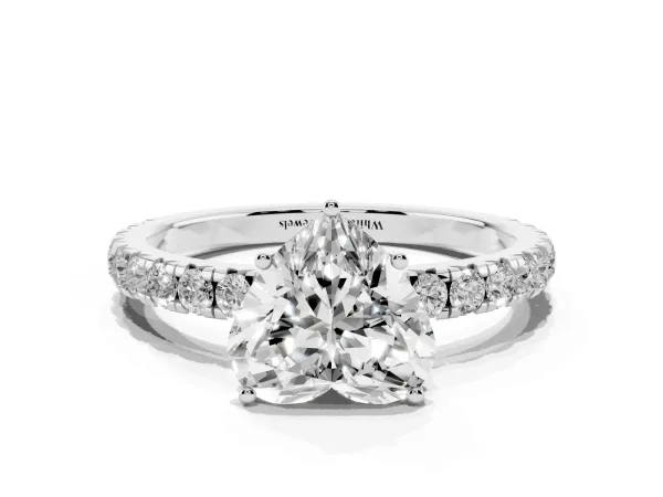 Heart Cut Diamond Pavé Solitaire Engagement Ring with Four-Prong Setting White gold