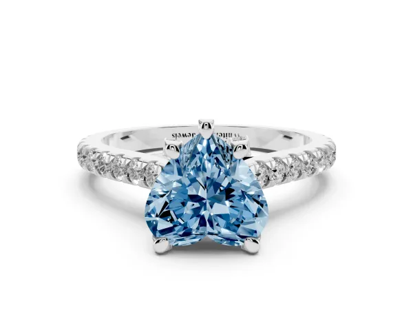 Fancy Blue Heart Cut Brilliant Diamond Solitaire with Pavé Band and Four-Prong Setting Platinum