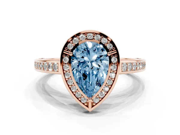 Fancy Blue Pear Cut Cut Halo Pave Split Shank Prong Setting Ring Rose gold