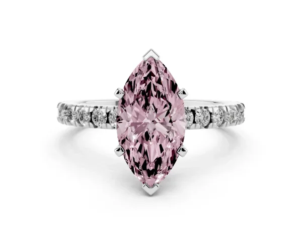 Fancy Pink Marquise Cut Diamond Pavé Band Solitaire with Four-Prong Setting Platinum