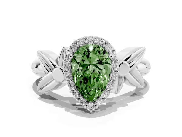 Fancy Green Pear Cut Halo Diamond Floral Band with Four-Prong Setting Platinum