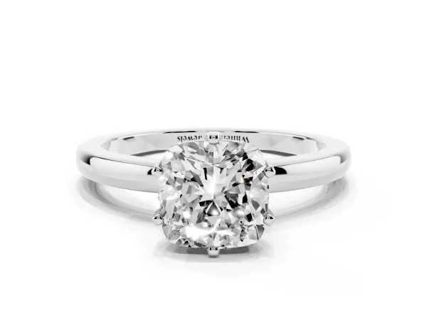 Cushion Cut Solitaire Diamond Ring with Six-Prong Setting on a Classic Band White gold