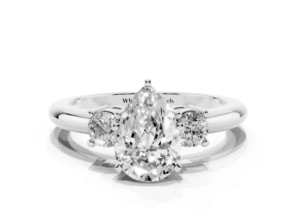 Three-Stone Pear Cut Cut Diamond Solitaire with Prong Setting and Classic Band White gold