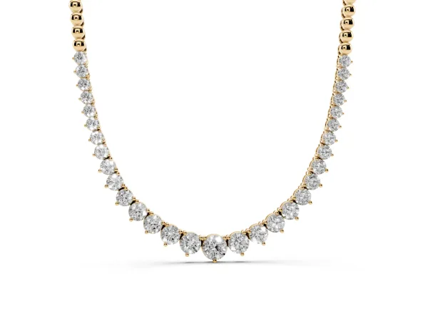 Round Diamond Tennis Necklace with Graduated Prong Setting Yellow gold