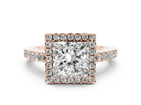 Princess Cut Halo Diamond Pavé Solitaire Ring Rose gold