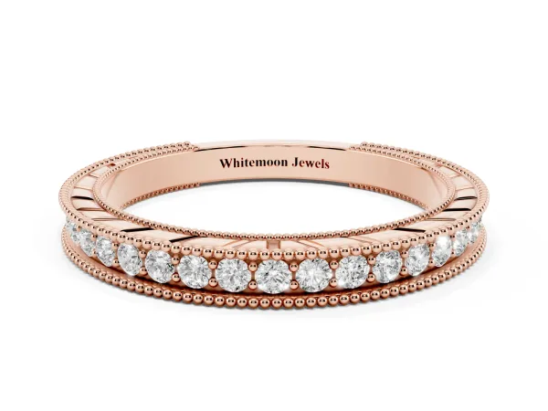 Round Cut Diamond Milgrain Eternity Band with Channel Setting Rose gold