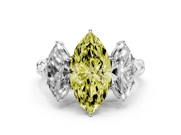 Fancy Yellow Three-Stone Marquise Cut Diamond Braided Band Ring with Four-Prong Setting White gold