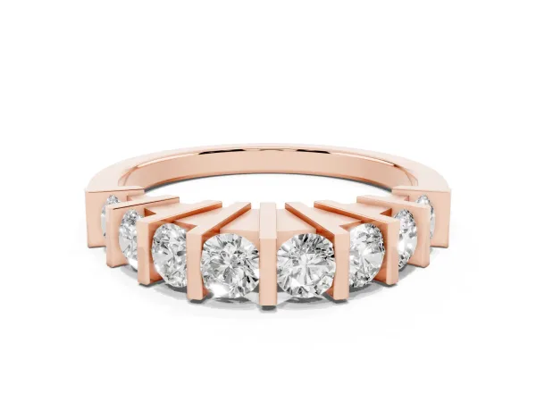 Channel Set Round Diamond Half Eternity Band with Bar Prong Setting Rose gold