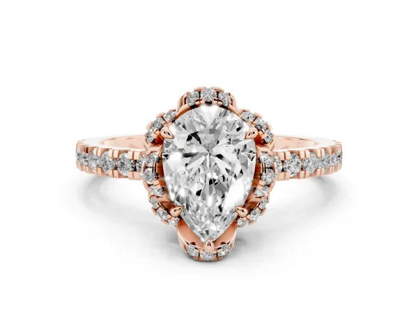 Pear Cut Halo Diamond Pave Band Ring with Four-Prong Setting Rose gold