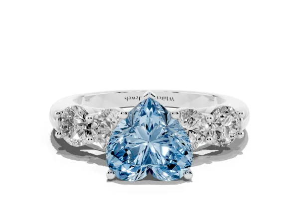 Fancy Blue Heart Cut Cut Five-Stone Prong Set Diamond Ring with Classic Band White gold