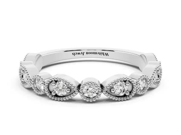 Milgrain Bezel Set Pear and Round Diamond Eternity Band White gold