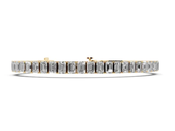 Emerald Cut Diamond Tennis Bracelet with Four-Prong Setting Yellow gold