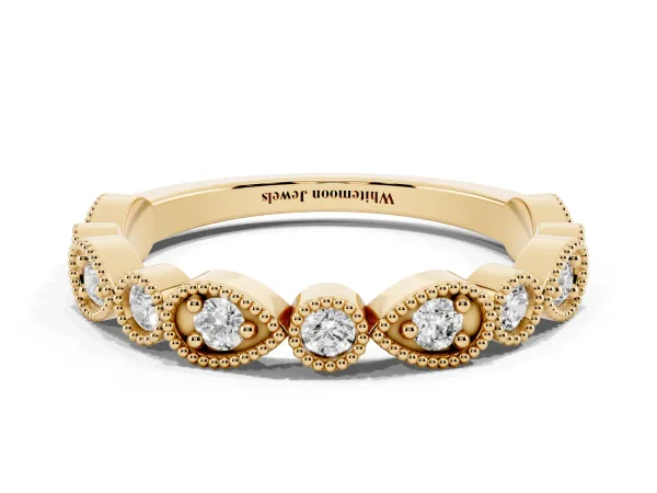 Milgrain Bezel Set Pear and Round Diamond Eternity Band Yellow gold