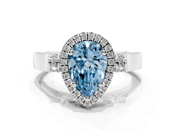 Fancy Blue Pear Cut Halo Pave Split Shank Prong Setting Ring Platinum