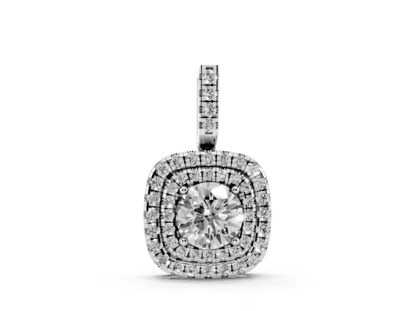 Double Halo Round Diamond Pendant with Pavé Setting and Prong Setting White gold