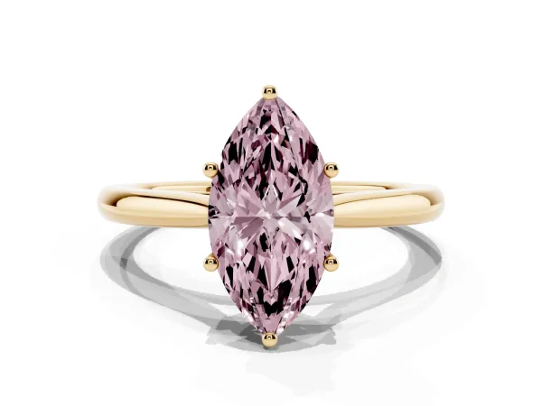 Fancy Pink Marquise Cut Cut Solitaire Ring with Cathedral Band and Four-Prong Setting Yellow gold