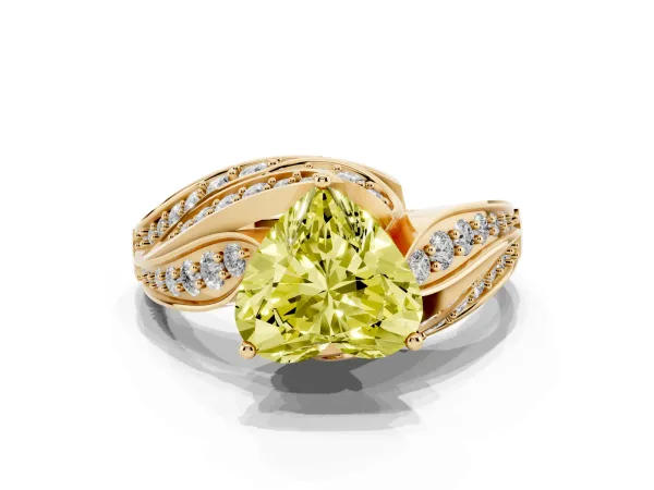 Fancy Yellow Heart Cut Diamond Solitaire Ring with Prong Setting and Twisted Pavé Band Yellow gold