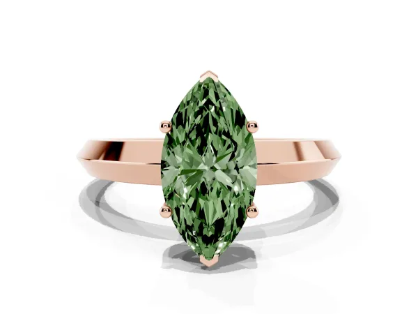 Fancy Green Marquise Cut Cut Solitaire Engagement Ring with Flat Band and Four-Prong Setting Rose gold